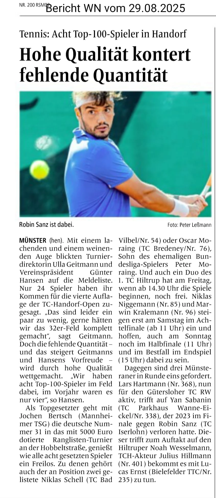 hohe Qualität bei den TC Handorf Open 2025